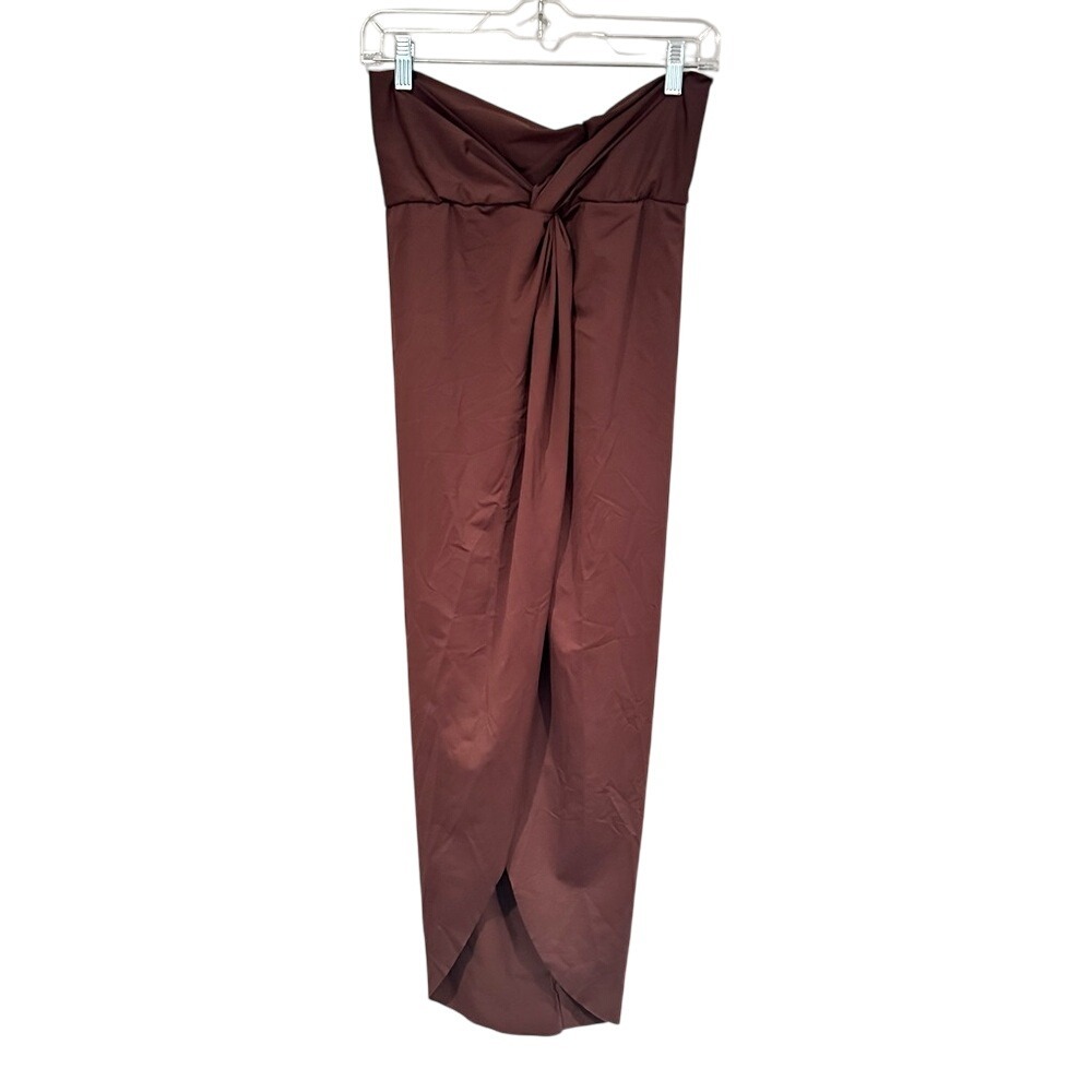 SKIMS Strapless Twist Bandeau Bodycon Dress Women's‎ Medium Brown Minimalist Y2K